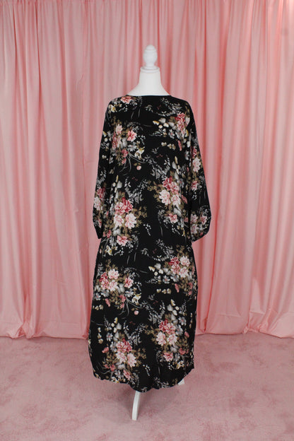 Straight Modest Floral Summer Dress | Black