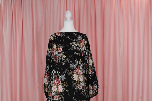 Straight Modest Floral Summer Dress | Black