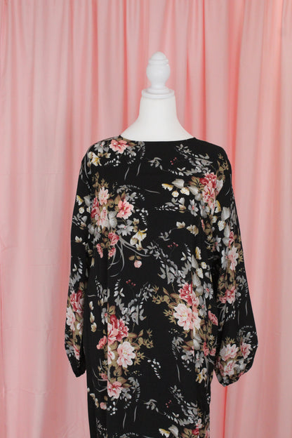 Straight Modest Floral Summer Dress | Black