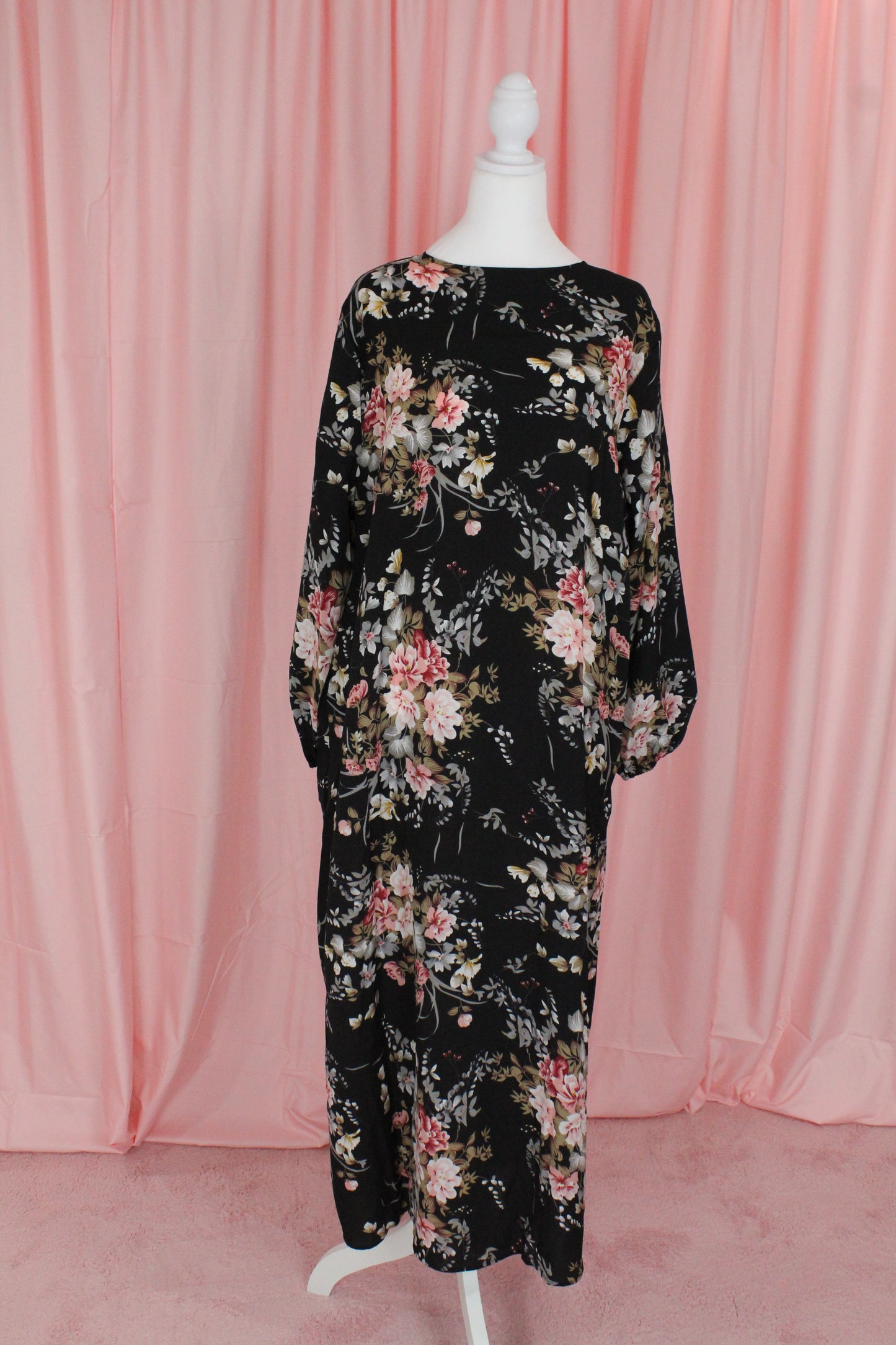 Straight Modest Floral Summer Dress | Black