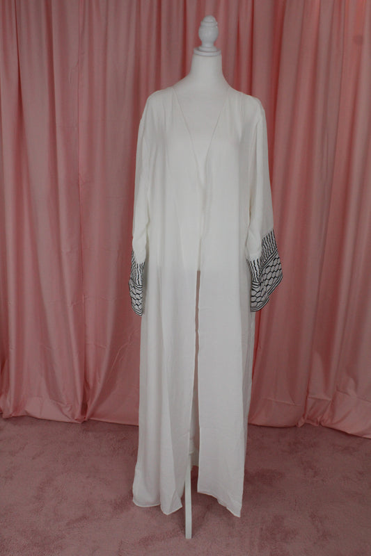 White Palestinian Keffiyah Embroided Abaya