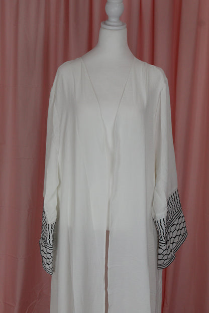 White Palestinian Keffiyah Embroided Abaya