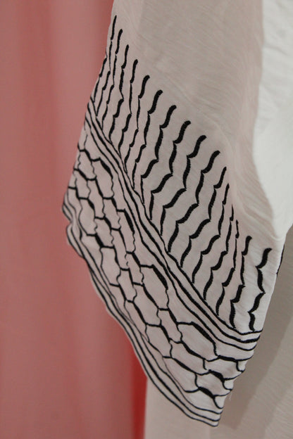 White Palestinian Keffiyah Embroided Abaya