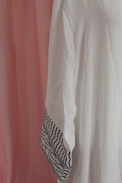 White Palestinian Keffiyah Embroided Abaya