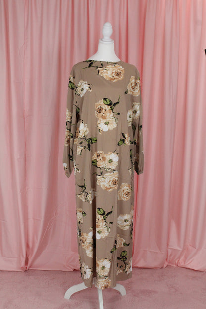 Straight Modest Floral Summer Dress | Beige