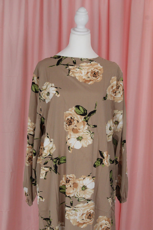 Straight Modest Floral Summer Dress | Beige
