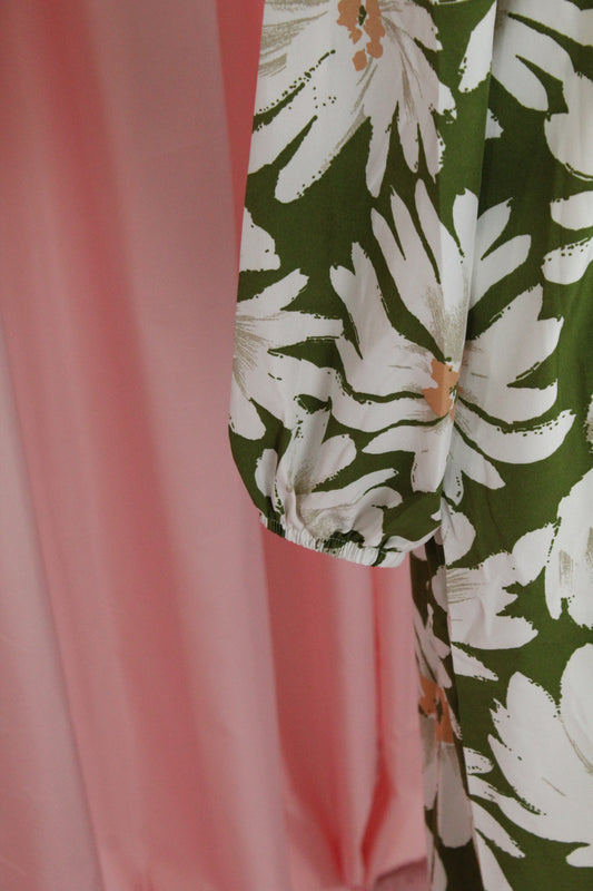 Straight Modest Floral Summer Dress | Green