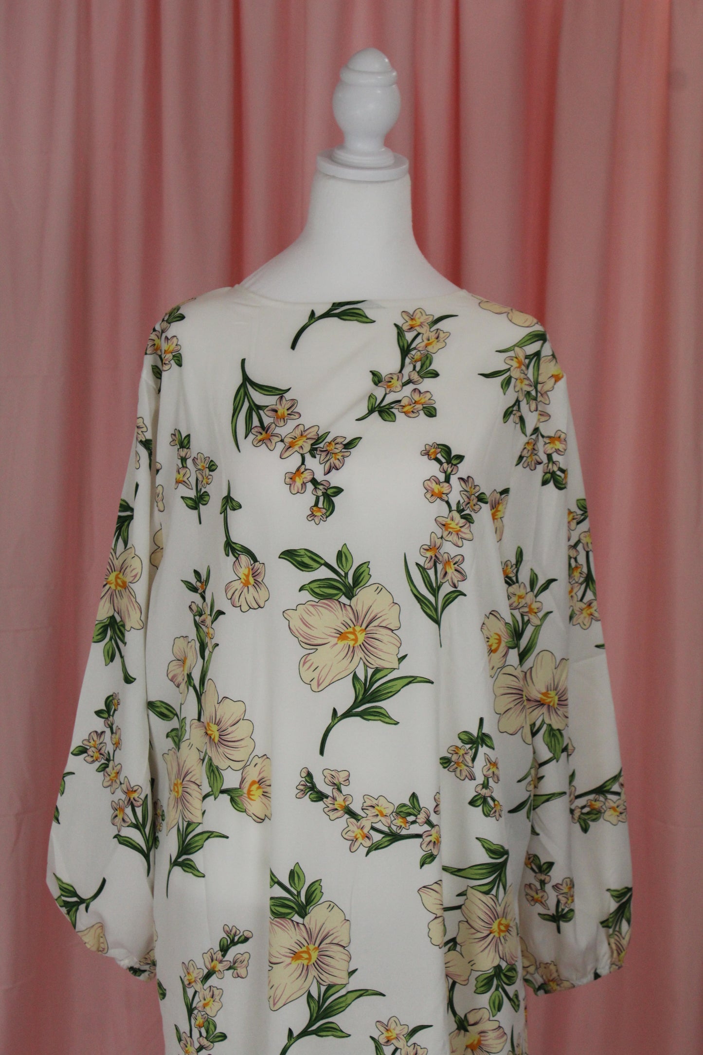Straight Modest Floral Summer Dress | White