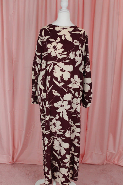Straight Modest Floral Summer Dress | Maroon