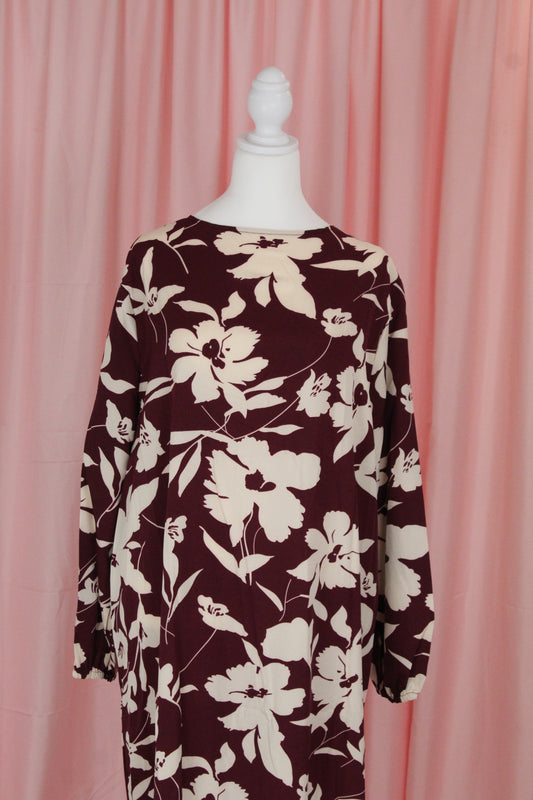 Straight Modest Floral Summer Dress | Maroon