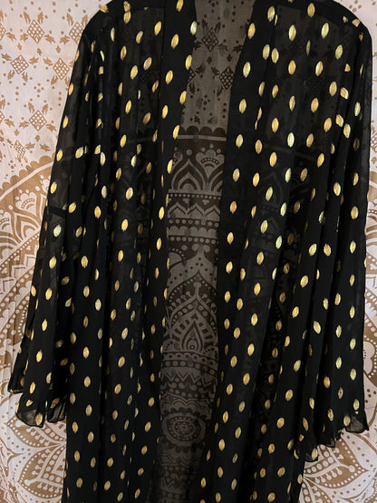 Chiffon Gold Accent Kimono Abaya