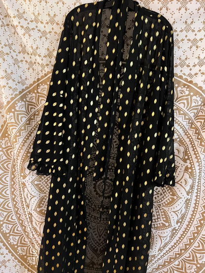 Chiffon Gold Accent Kimono Abaya