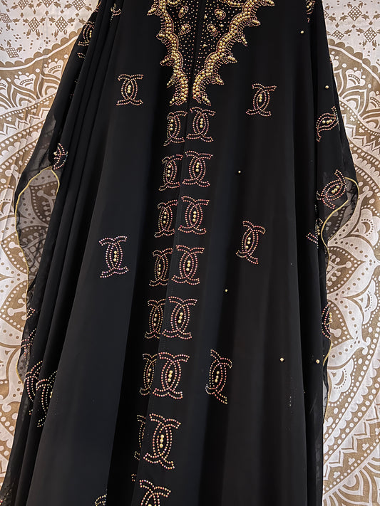 Chanel Kaftan Abaya With Hood | With Pristine Chiffon overlay