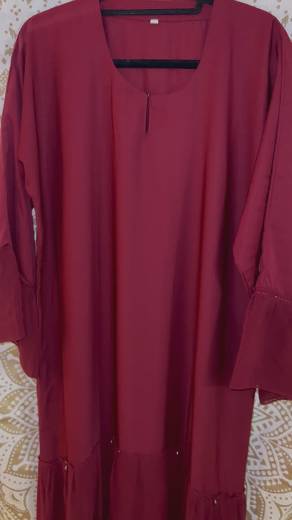 Red Abaya with Chiffon Bottom Detail