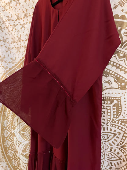 Red Abaya with Chiffon Bottom Detail