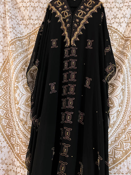 Chanel Kaftan Abaya With Hood | With Pristine Chiffon overlay
