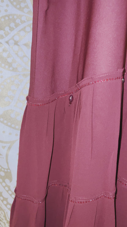 Red Abaya with Chiffon Bottom Detail