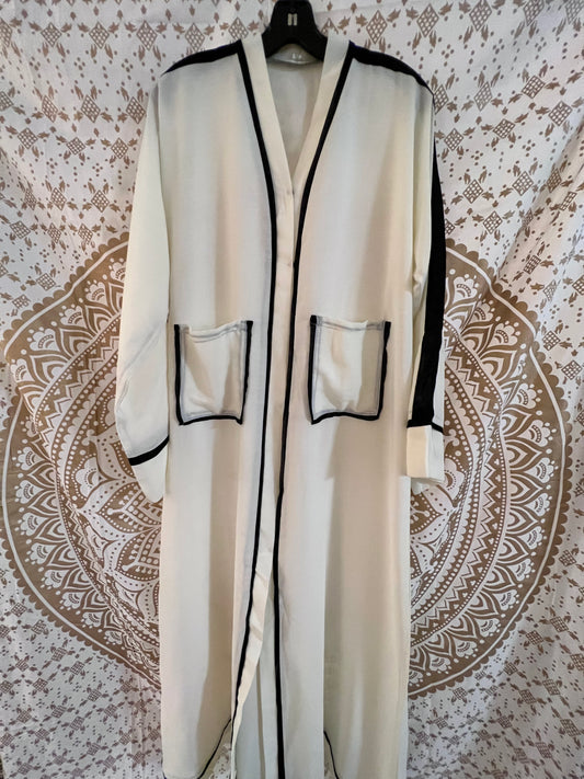 White with Black Trim Kimono Abaya | Made in UAE