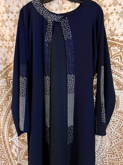 Navy Blue Layered Abaya With Chiffon Overlay