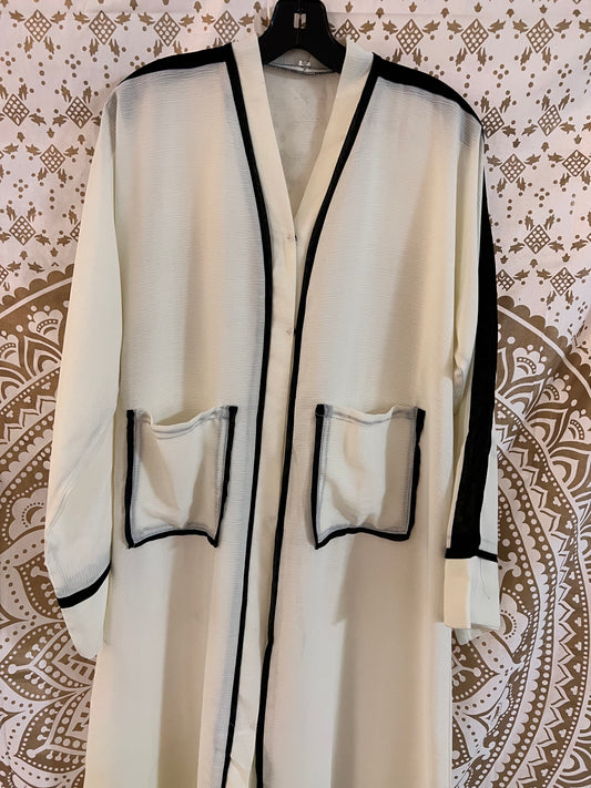 White with Black Trim Kimono Abaya | Made in UAE