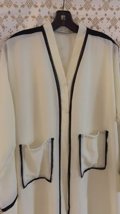 White with Black Trim Kimono Abaya | Made in UAE