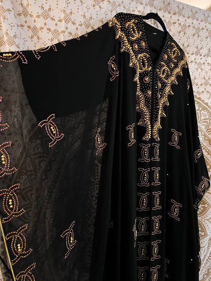 Chanel Kaftan Abaya With Hood | With Pristine Chiffon overlay