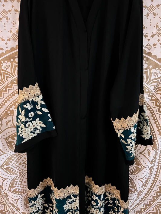Kimono Black Abaya with Green Accents