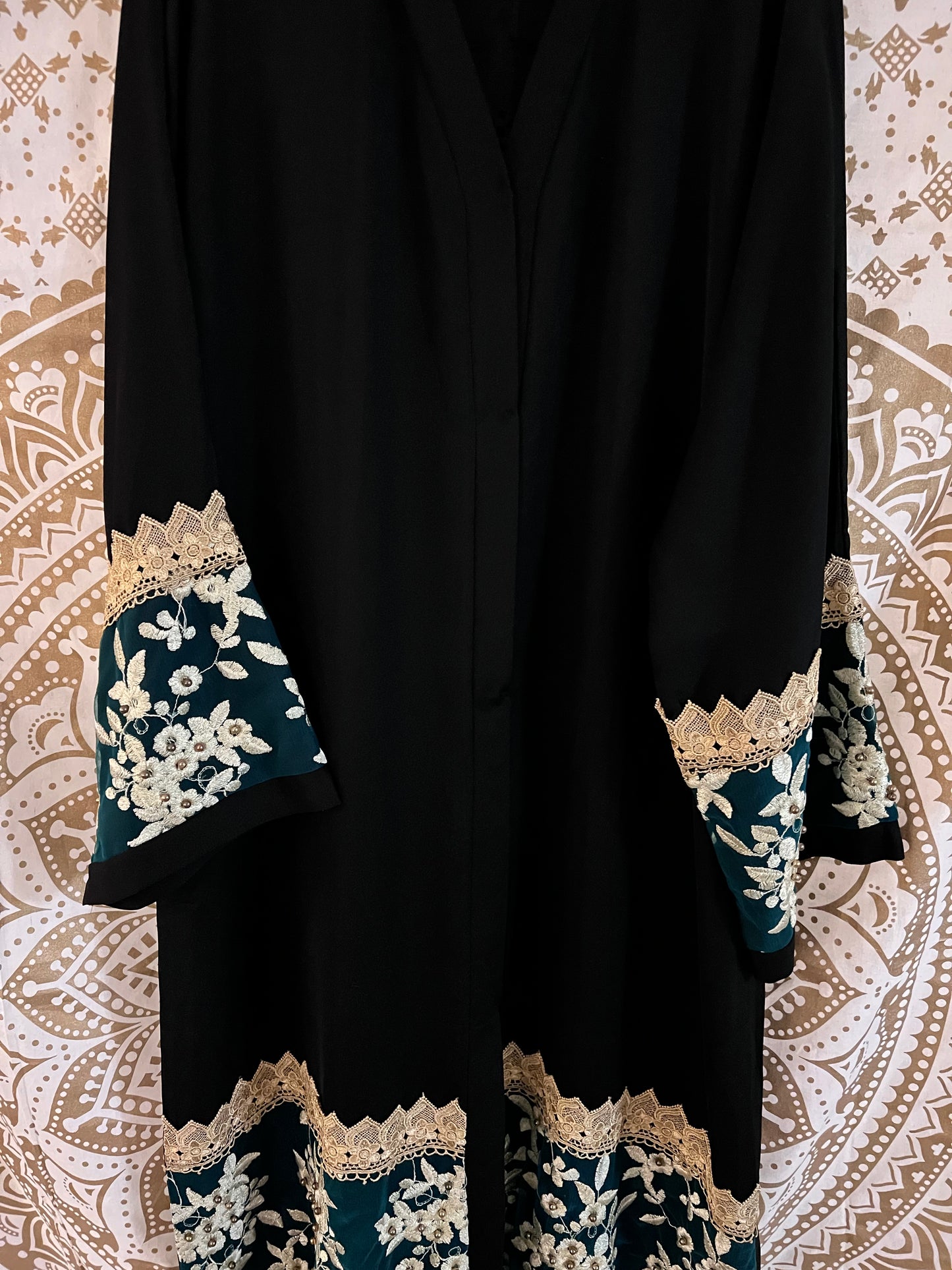 Kimono Black Abaya with Green Accents