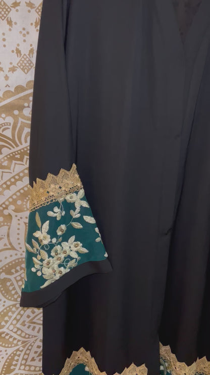 Kimono Black Abaya with Green Accents