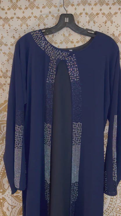 Navy Blue Layered Abaya With Chiffon Overlay